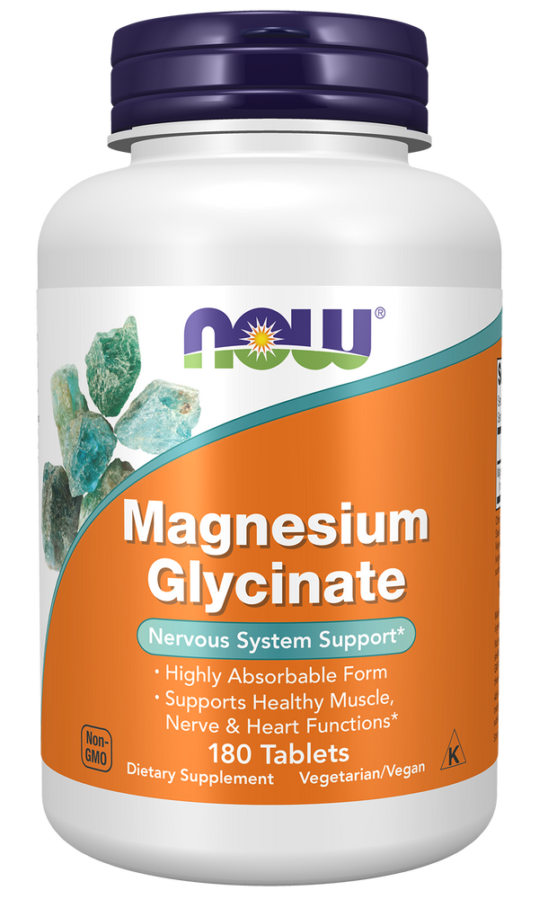 NOW Supplements, Magnesium Glycinate 100 mg, 180 Tabs — product image