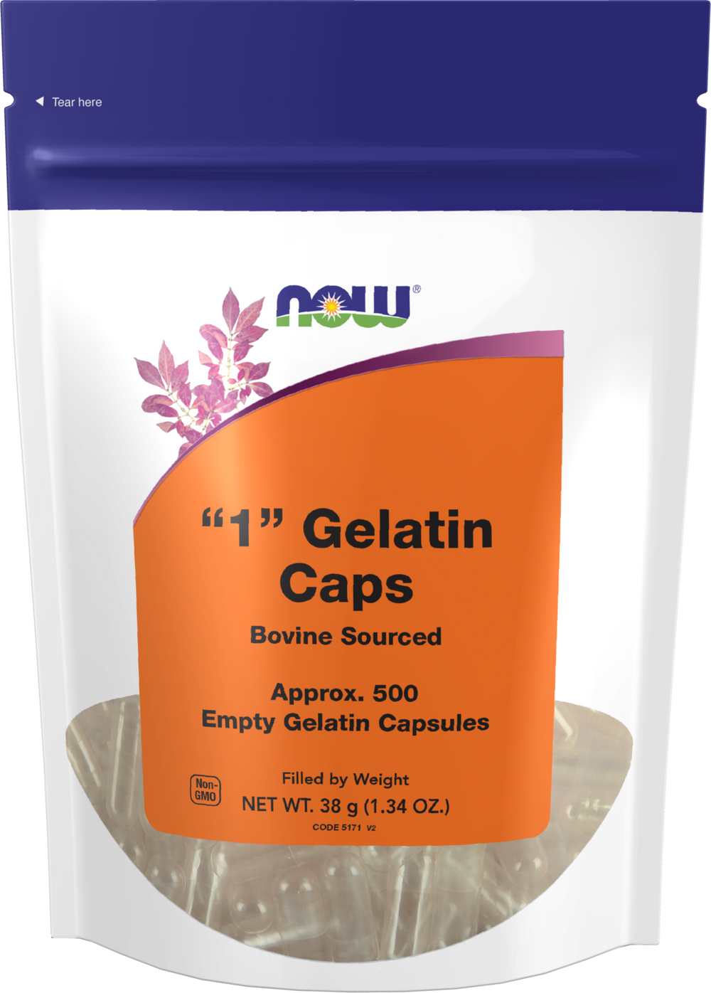 NOW Supplements, Empty Gelatin Caps, #1, Bovine Sourced, 500 Gel Caps — product image