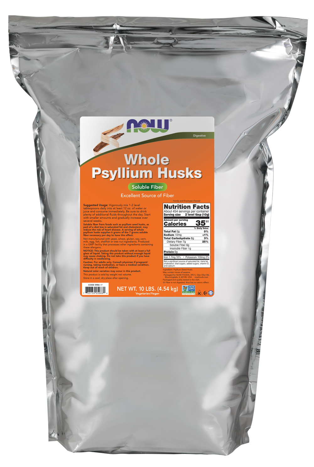 NOW Supplements, Whole Psyllium Husks, Soluble Fiber, 10 lb — product image