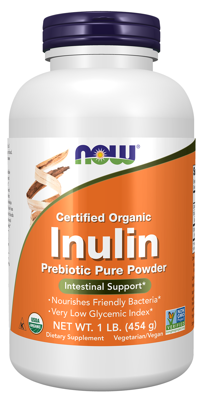 NOW Supplements, Inulin Prebiotic Pure Powder, Certified Organic, 1 lb — product image