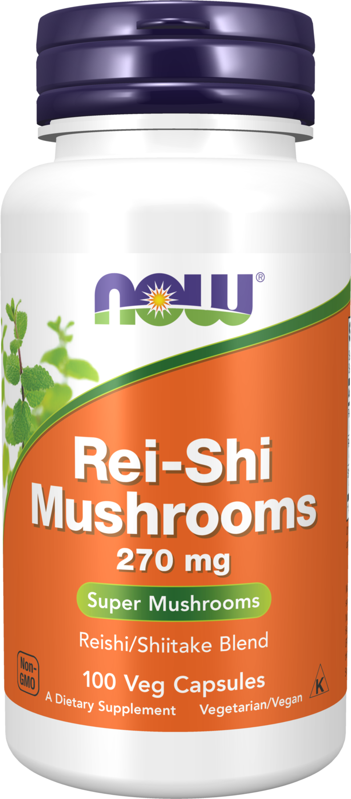 NOW Supplements, Rei-Shi Mushrooms 270 mg, Reishi, Shiitake, 100 Veg Caps — product image