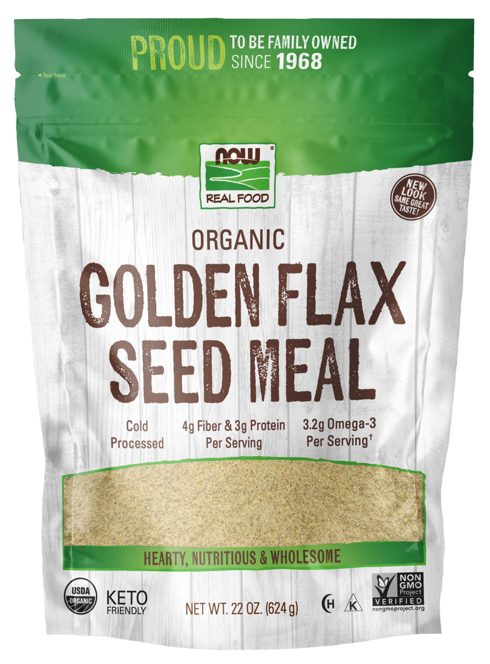 NOW Foods, Organic Golden Flax Seed Meal, Cold-Processed, 22 oz — product image