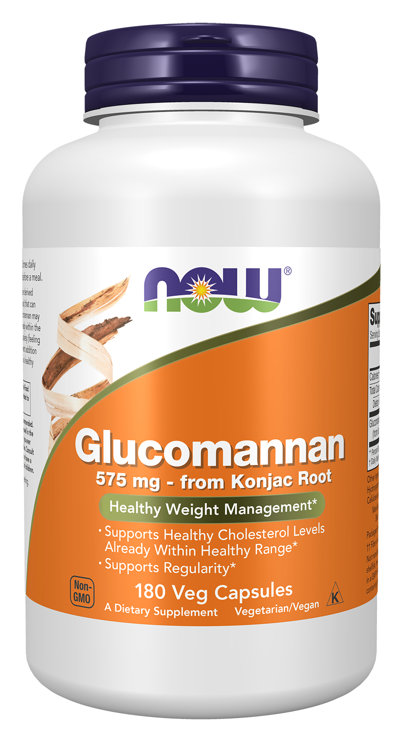 NOW Supplements, Glucomannan  575 mg, Supports Regularity*, 180 Veg Caps — product image