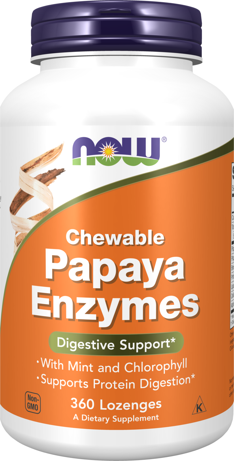 NOW Supplements, Papaya Enzyme, Mint & Chlorophyll, 360 Chewable Lozenges — product image
