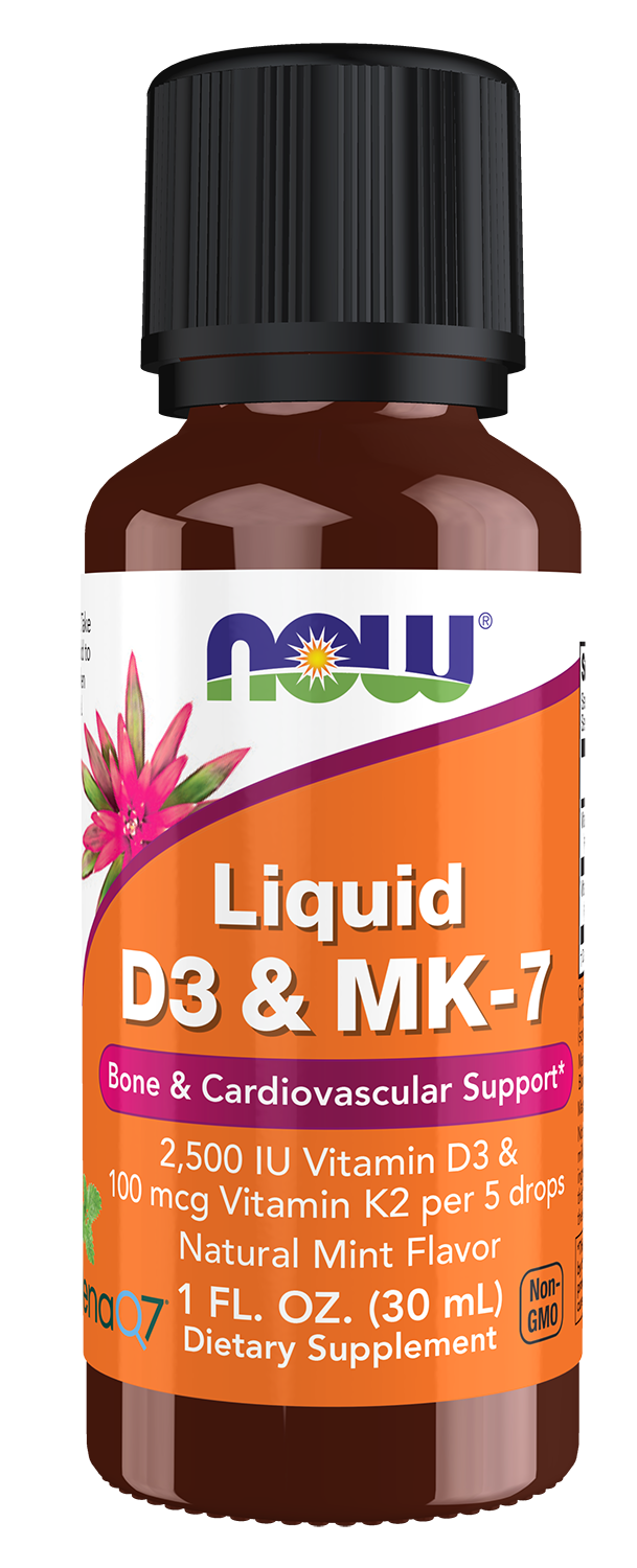 NOW Supplements, Liquid D-3 & MK-7, Mint Flavor, 1 oz — product image