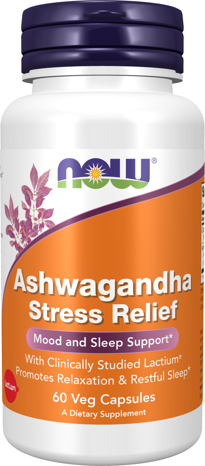 NOW Supplements, Ashwagandha Stress Relief, Lactium®, 60 Veg Caps — product image