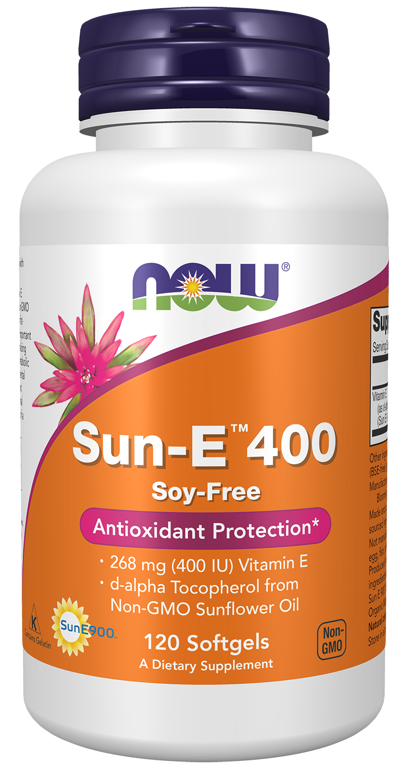 NOW Supplements, Sun-E™ 400 IU with d-alpha Tocopherol, 120 Softgels — product image