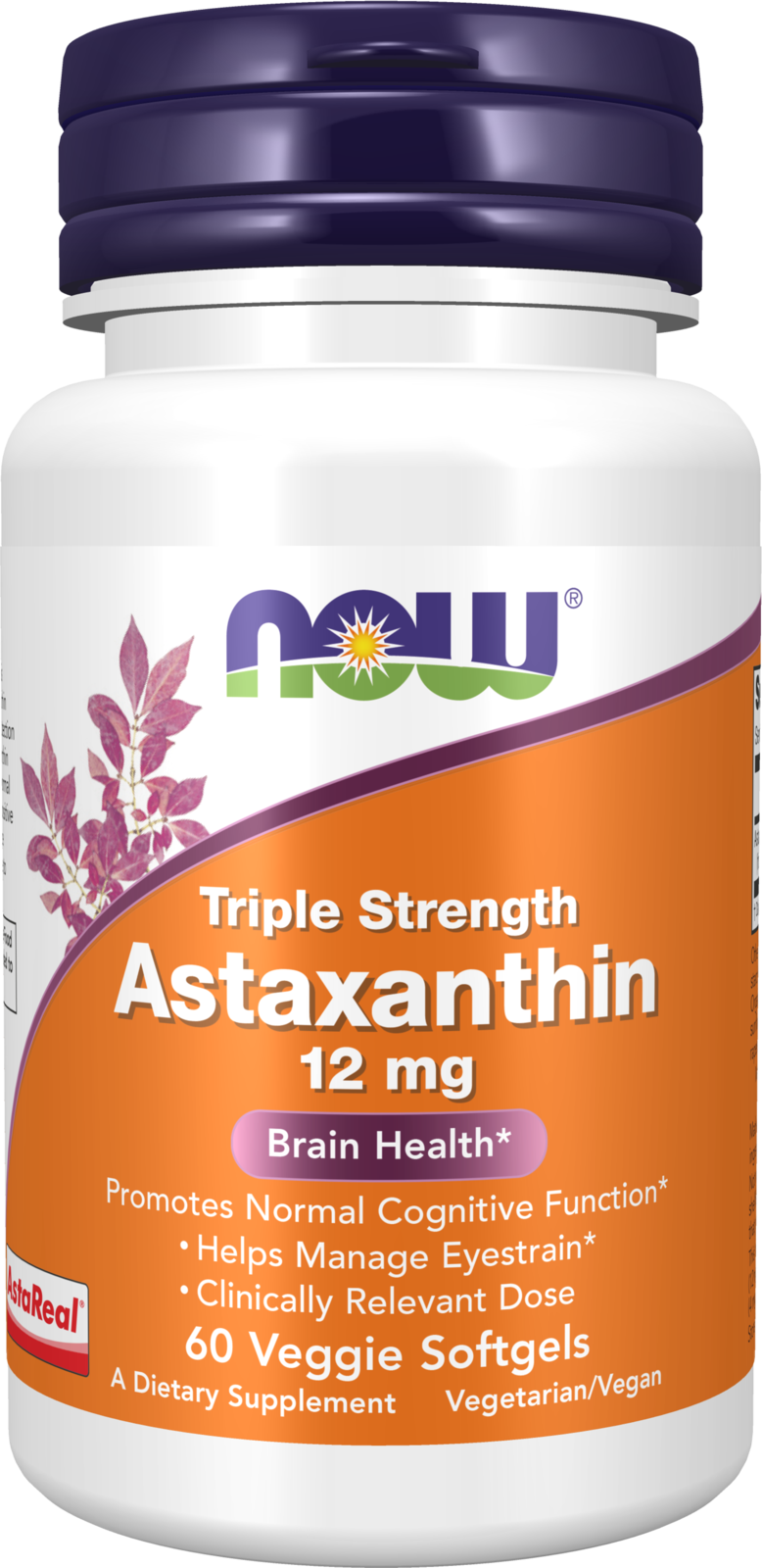 NOW Supplements, Triple Strength Astaxanthin 12 mg, 60 Veggie Softgels — product image