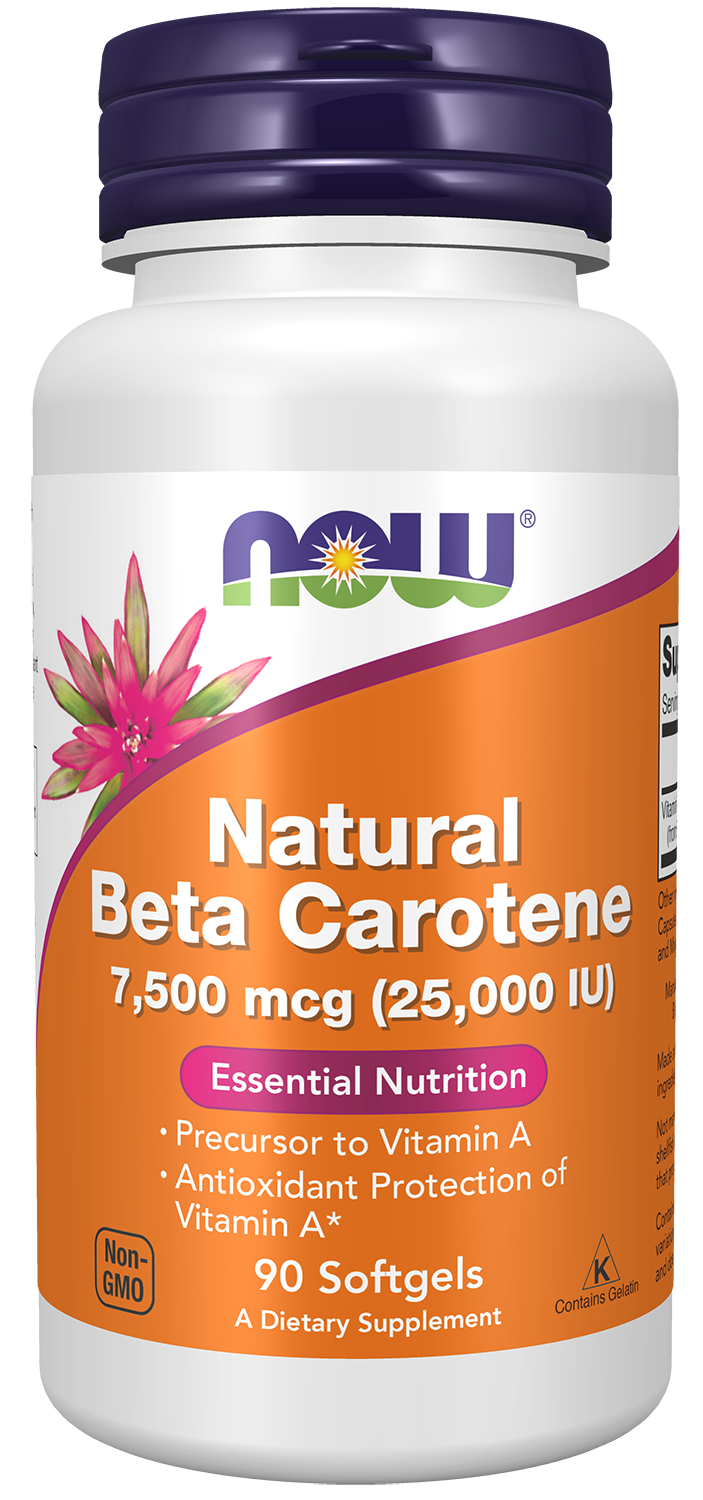 NOW Supplements, Beta Carotene 25,000 IU, 90 Softgels — product image