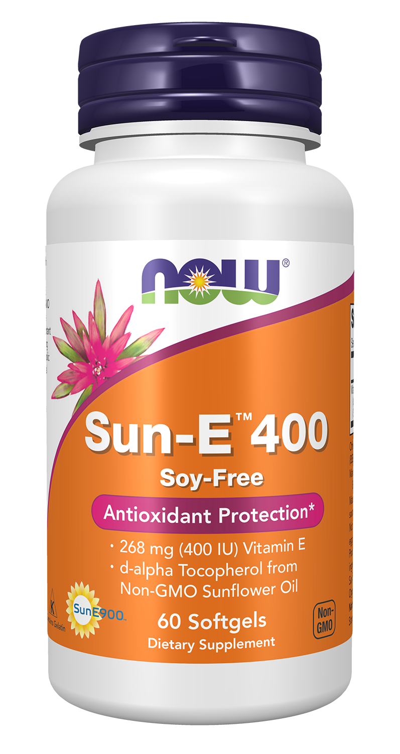 NOW Supplements, Sun-E™ 400 IU with d-alpha Tocopherol, 60 Softgels — product image