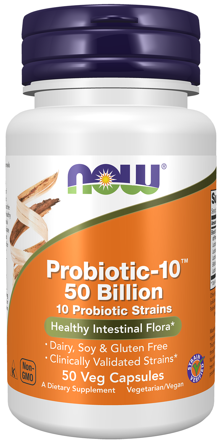 NOW Supplements, Probiotic-10™, 50 Billion, with 10 Strains, 50 Veg Caps — product image
