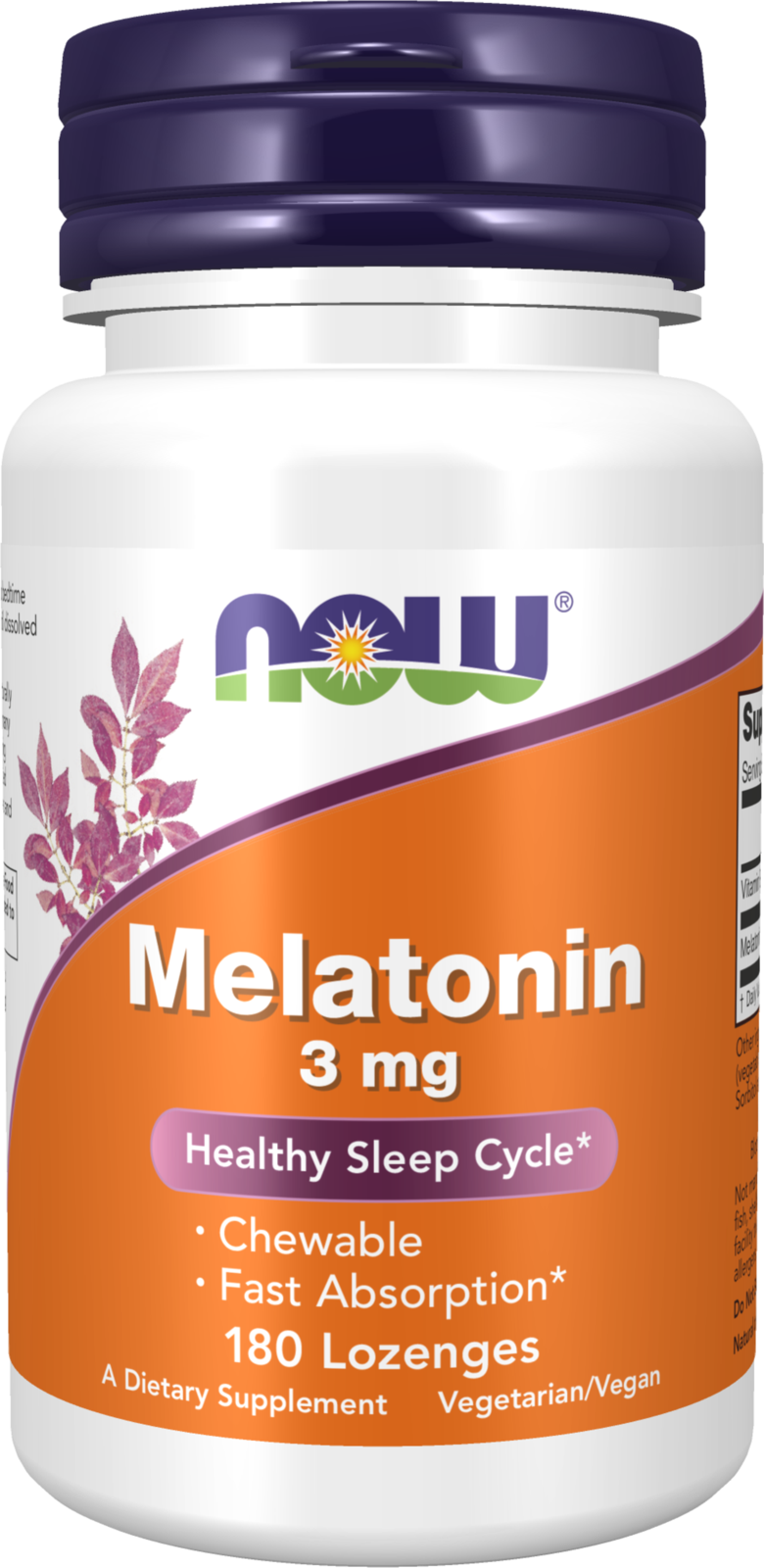 NOW Supplements, Melatonin 3mg, Healthy Sleep Cycle*, 180 Chewable Lozenges — product image