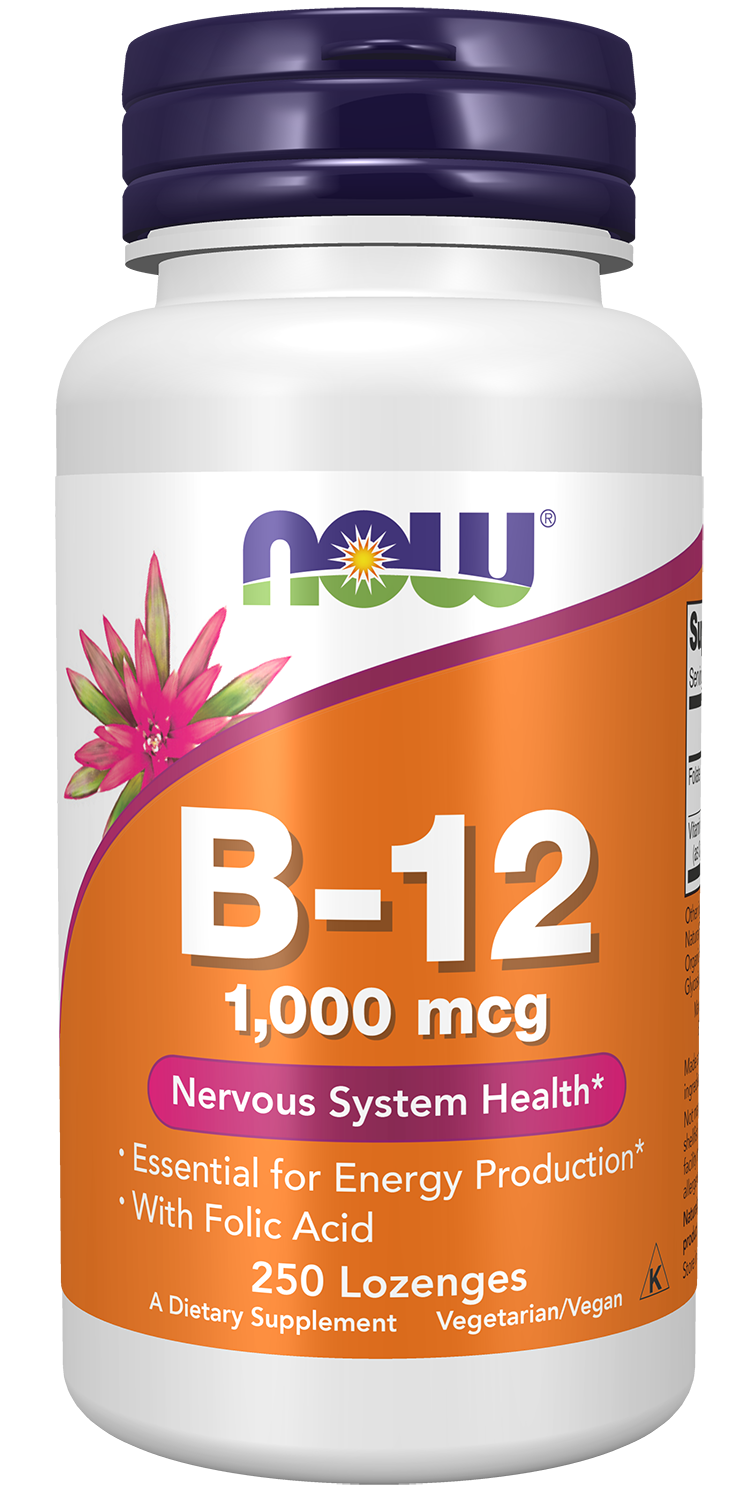 NOW Supplements, Vitamin B-12 1,000 mcg w Folic Acid, 250 Chewable Lozenges — product image
