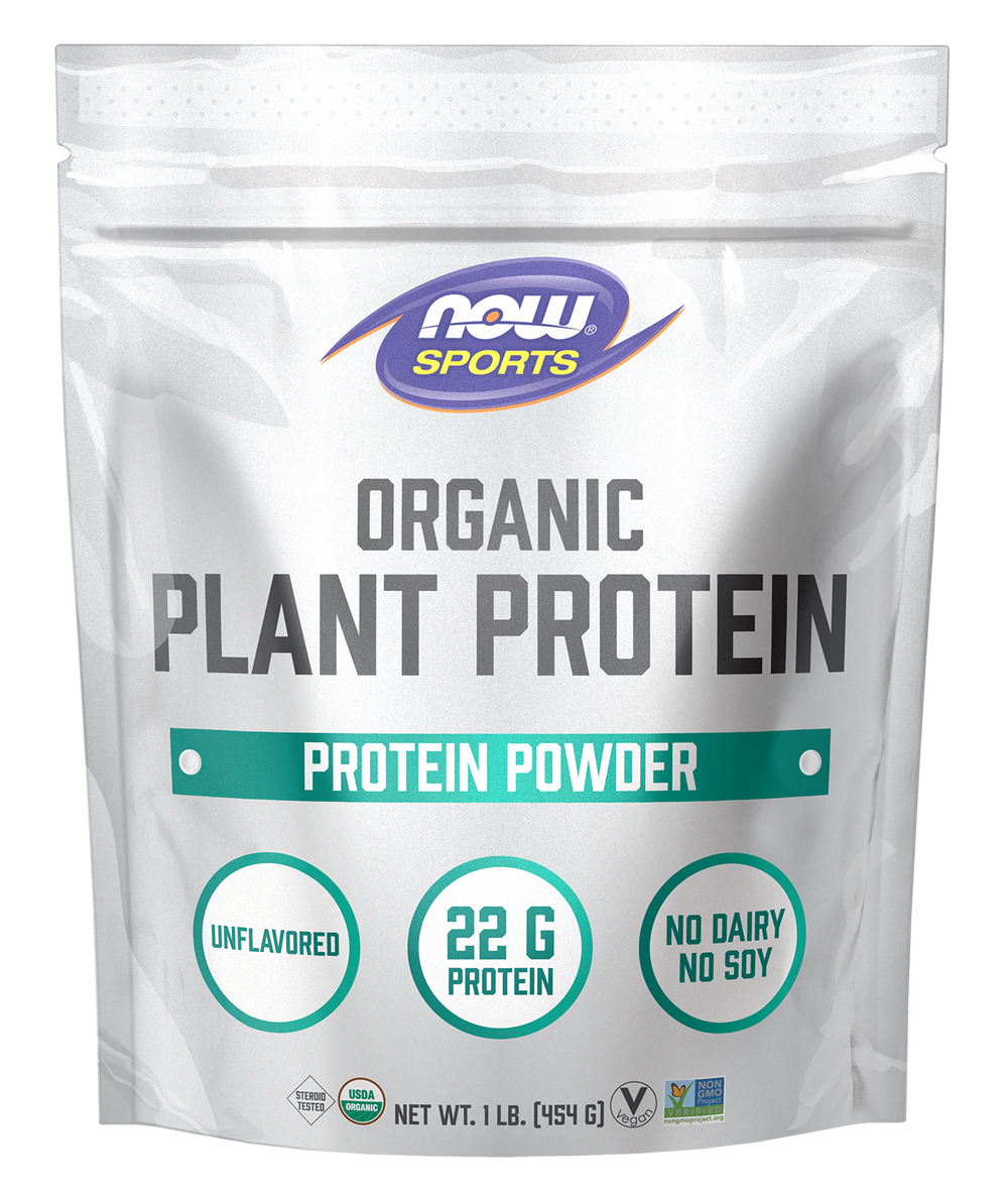 NOW Sports Organic Plant Protein 22 g, Unflavored, Vegan Powder, 1 lb — product image