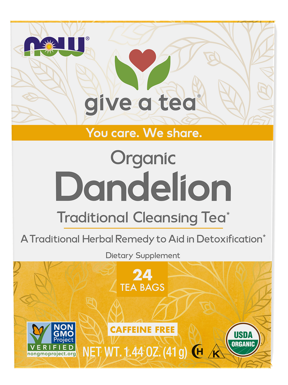 NOW Foods Give a Tea®, Certified Organic Dandelion, Cleansing Tea*, 24 Bags — product image