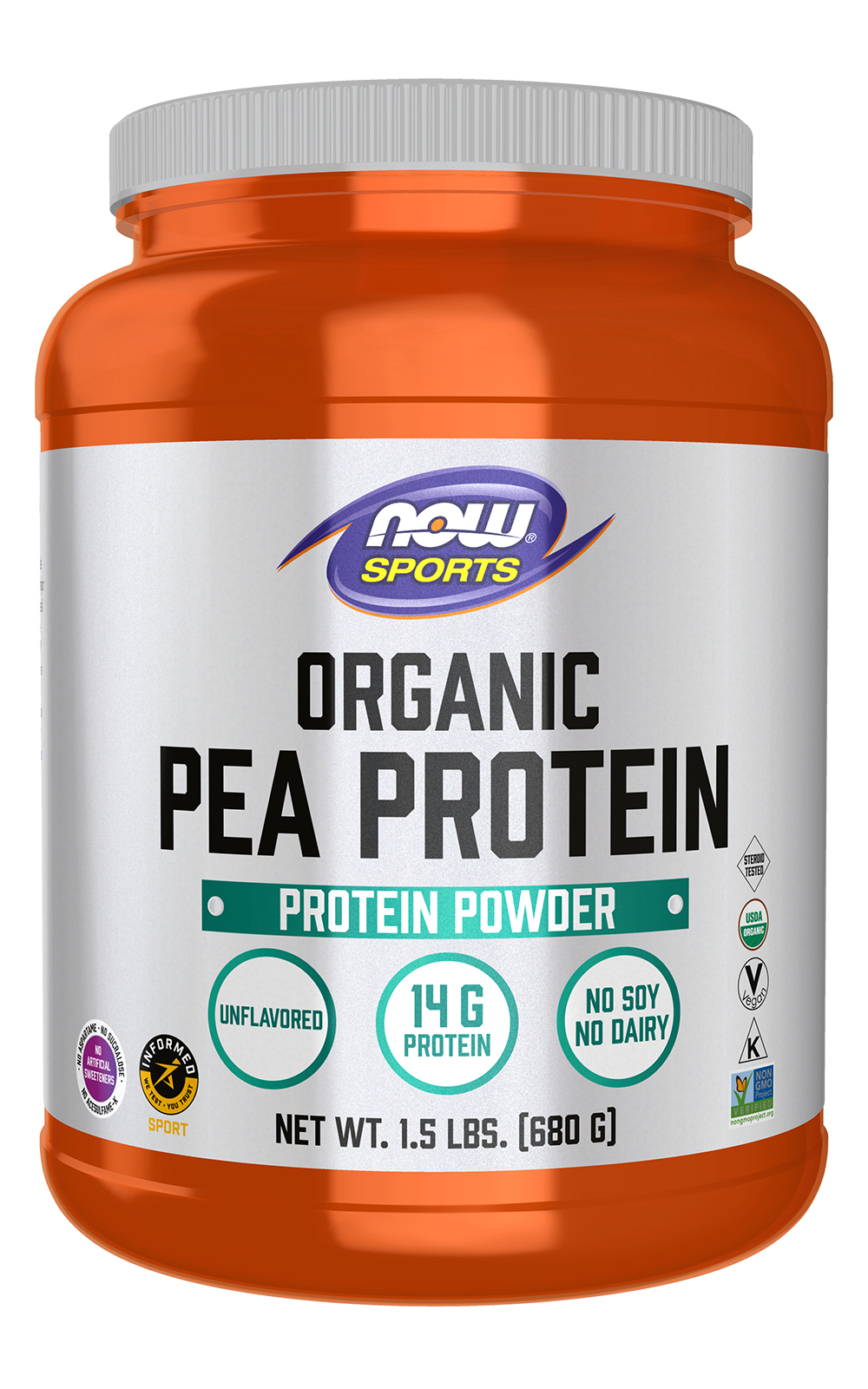 NOW Sports, Certified Organic Pea Protein 14g, Unflavored Powder, 1.5 lbs — product image