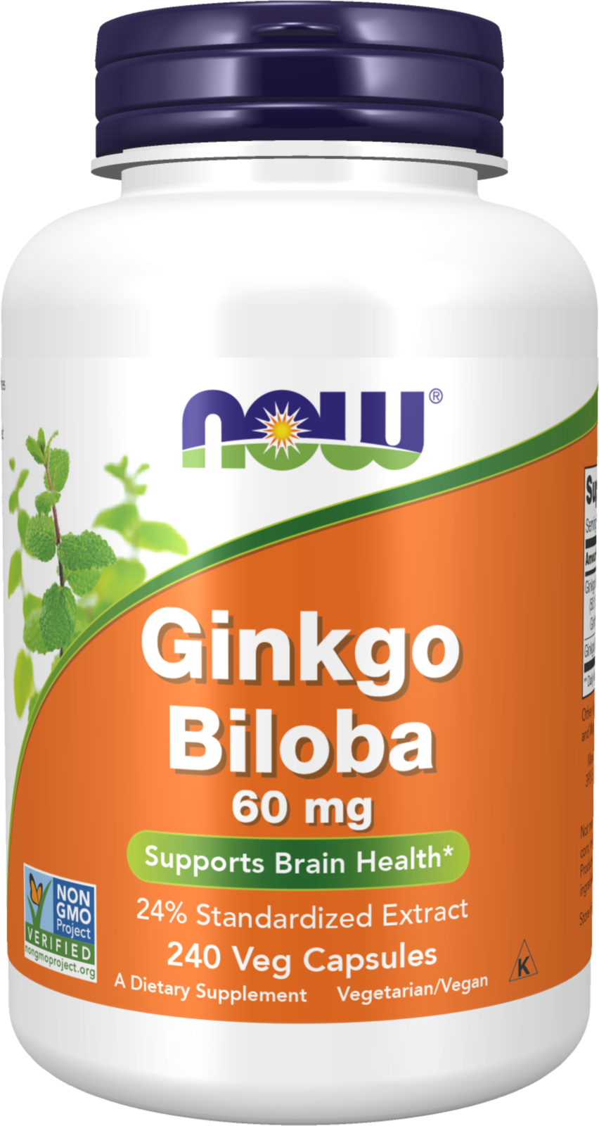 NOW Supplements, Ginkgo Biloba 60 mg, 24% Standardized Extract, Non-GMO Project Verified, 240 Veg Capsules — product image