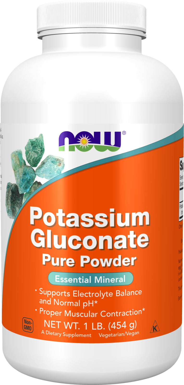 NOW Supplements, Potassium Gluconate Pure Powder 175 mg, 1-lb — product image