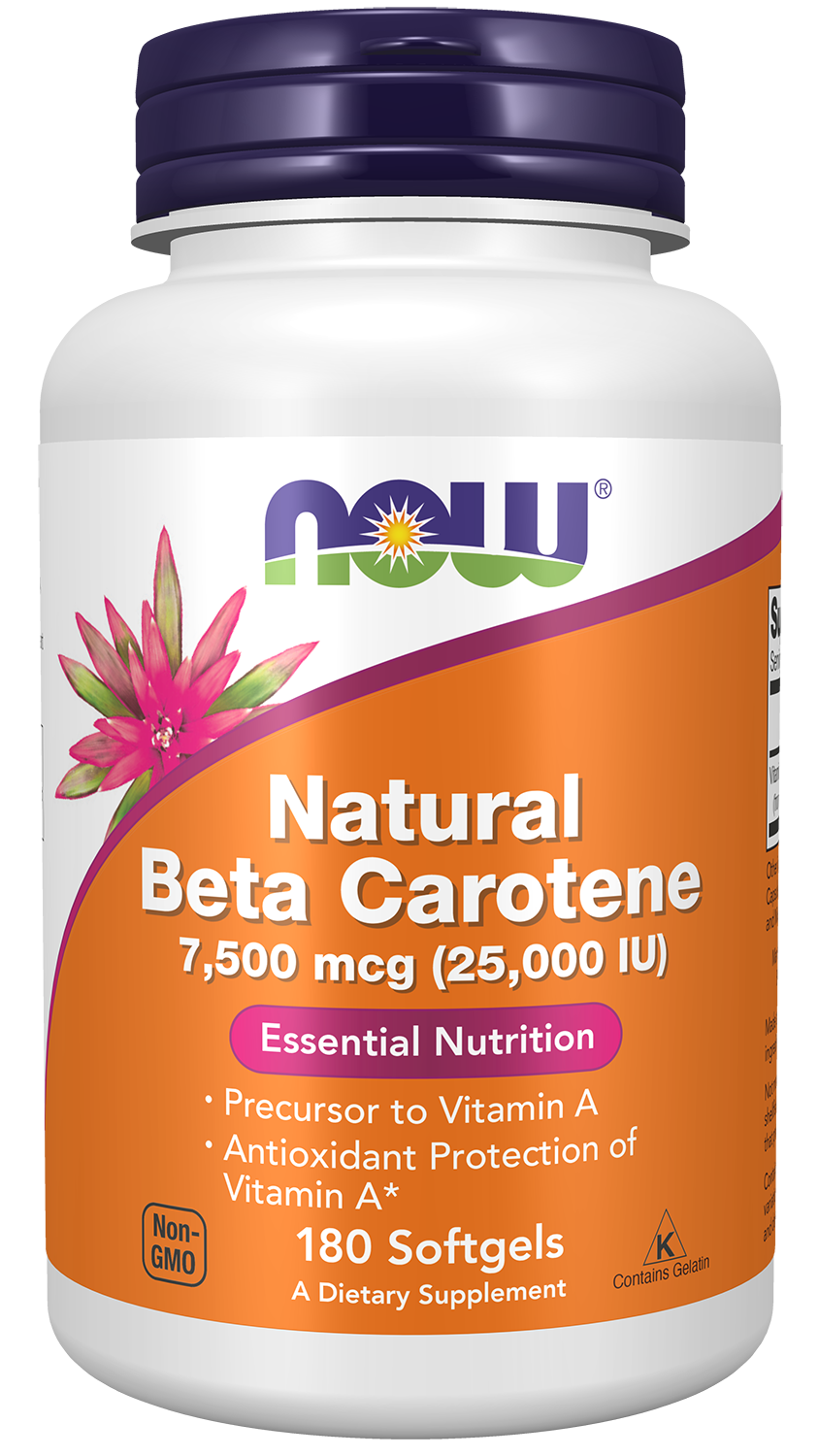 NOW Supplements, Beta Carotene 25,000 IU, 180 Softgels — product image