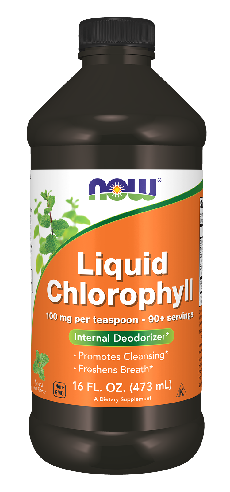 NOW Supplements, Liquid Chlorophyll, 100 mg per teaspoon Mint Flavor, 16 oz — product image