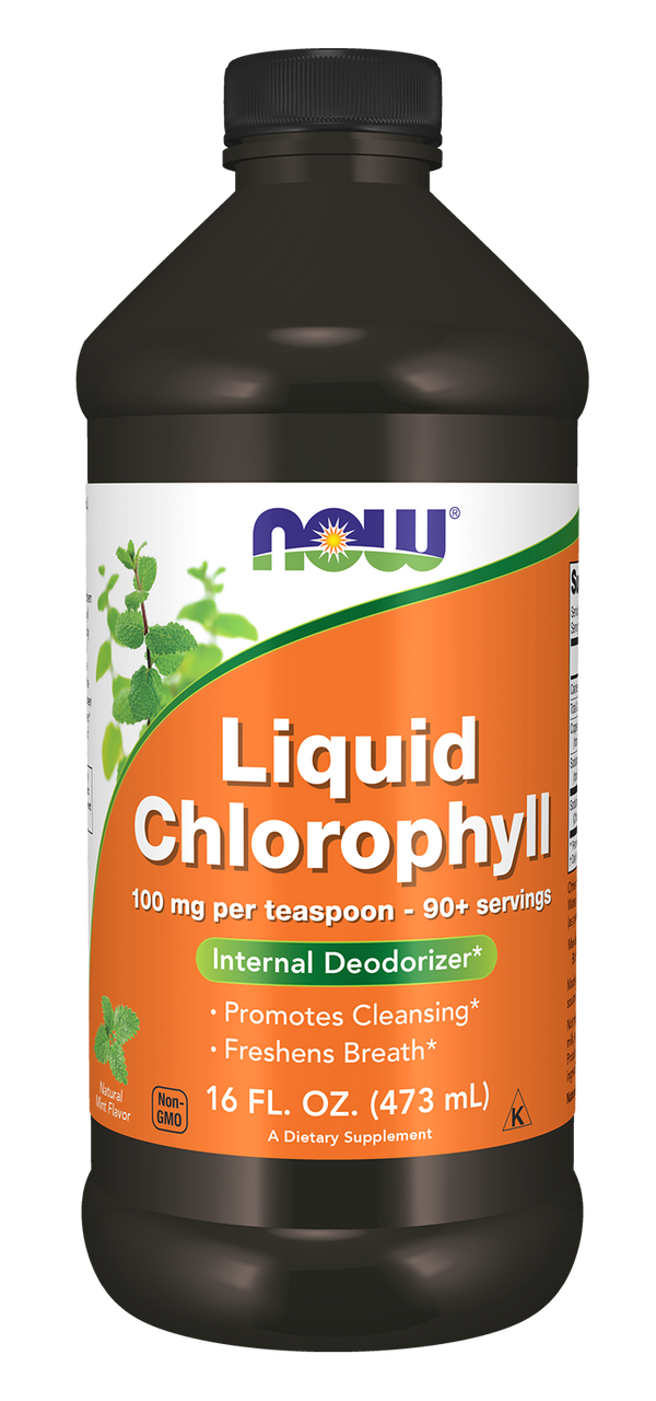 NOW Supplements, Liquid Chlorophyll, 100 mg per teaspoon Mint Flavor, 16 oz — product image