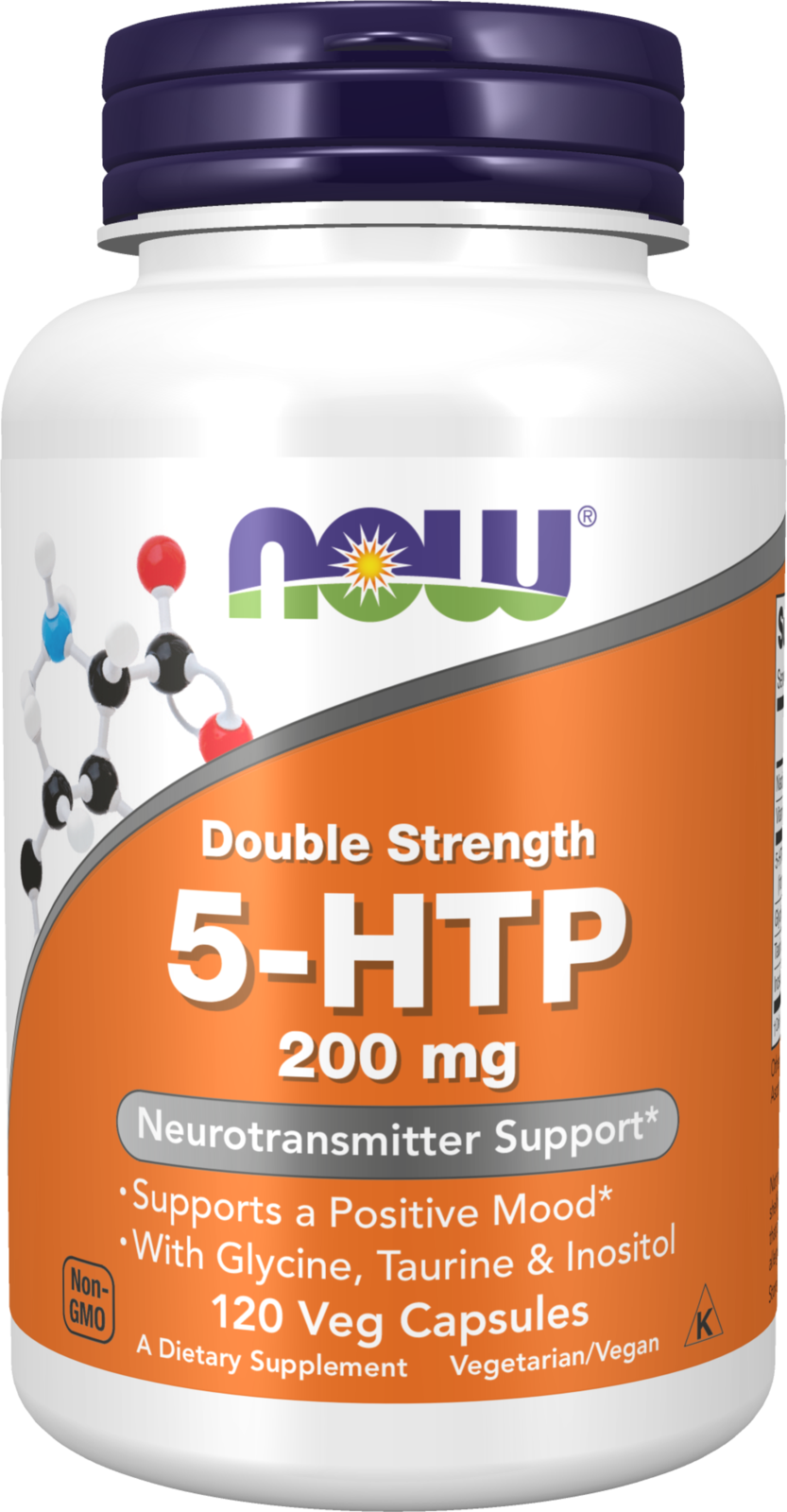 NOW Supplements, 5-HTP (5-hydroxytryptophan) 200 mg, 120 Veg Caps — product image