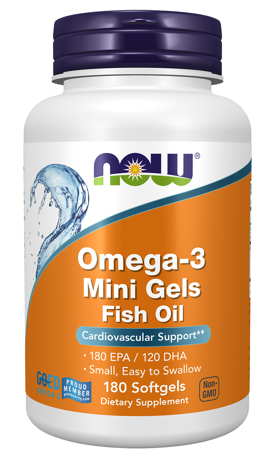 NOW Supplements, Omega-3 Mini Gels, Molecularly Distilled, 180 Softgels — product image