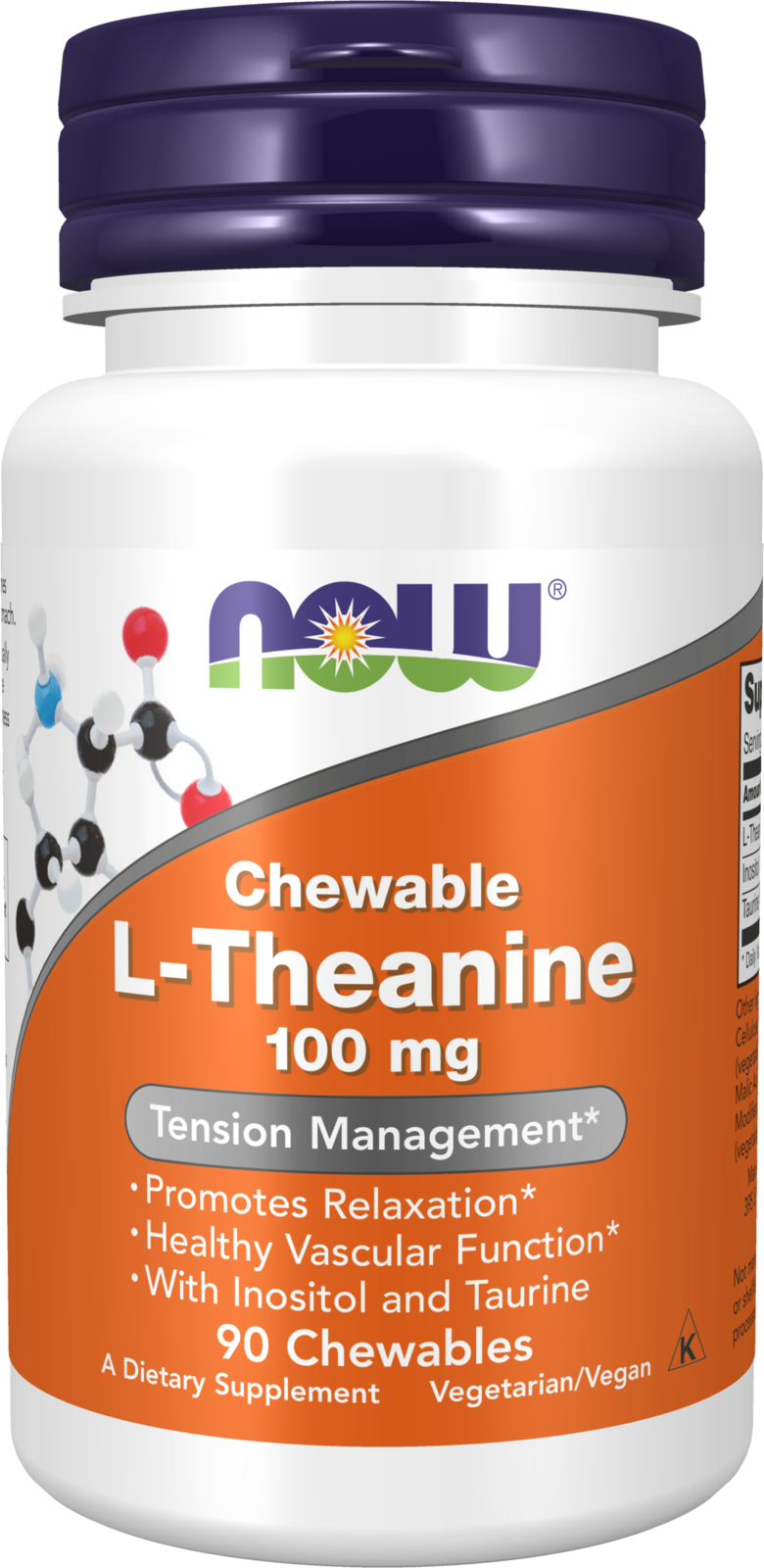 NOW Supplements, L-Theanine 100 mg with Inositol and Taurine, 90 Chewables — product image