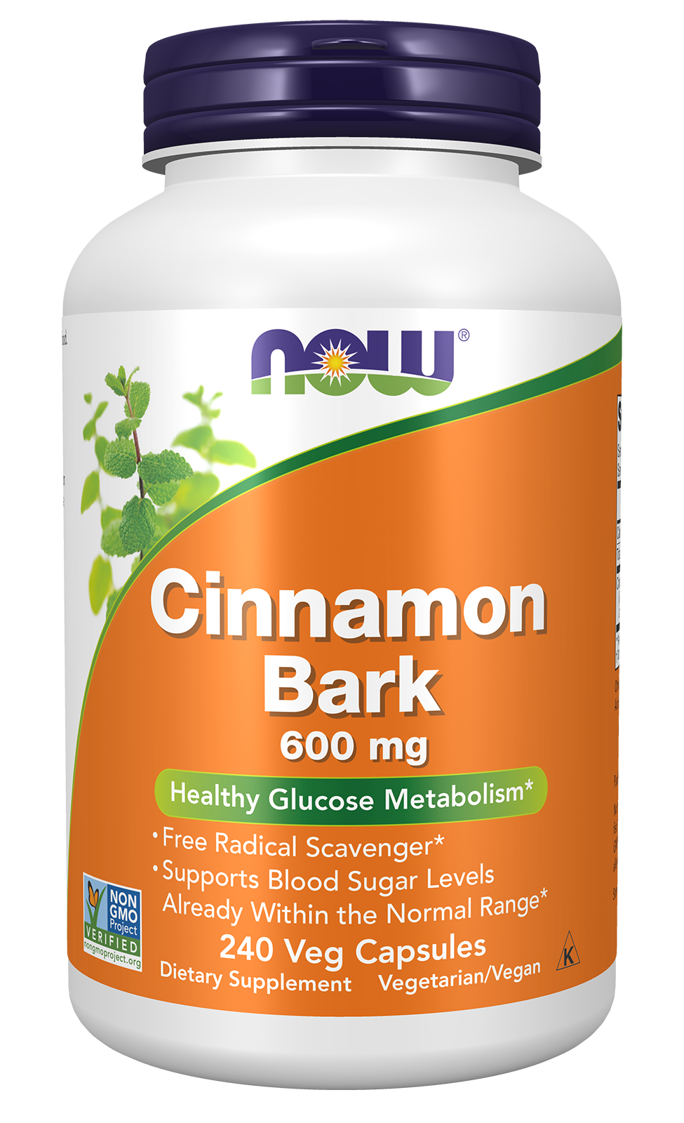 NOW Supplements, Cinnamon Bark 600 mg, Non-GMO Project Verified, Healthy Glucose Metabolism*, 240 Veg Capsules — product image