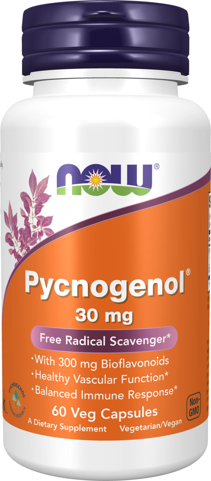 NOW Supplements, Pycnogenol 30 mg with 300 mg Bioflavonoids, 60 Veg Caps — product image