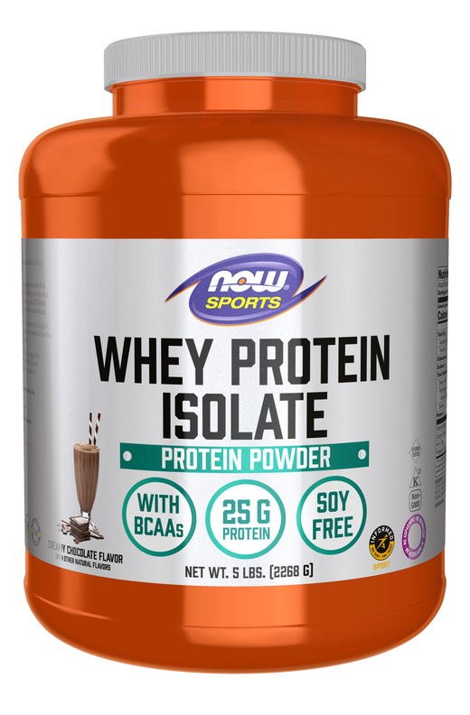 NOW Sports, Whey Protein Isolate 25 g With BCAAs, Chocolate Flavor, 5 lbs