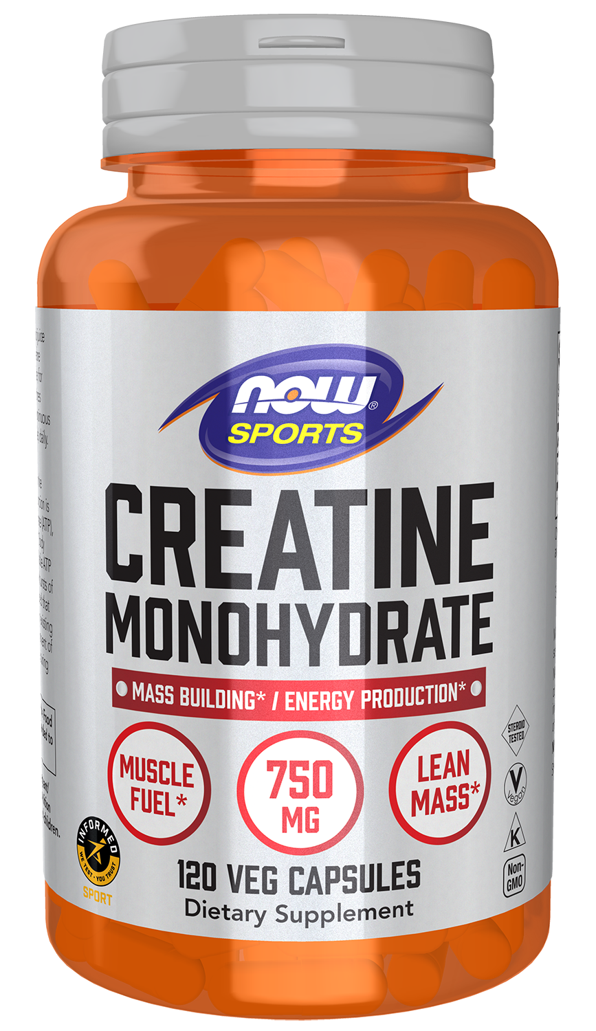 NOW Sports, Creatine Monohydrate 750 mg, Muscel Fuel*, 120 Veg Caps — product image