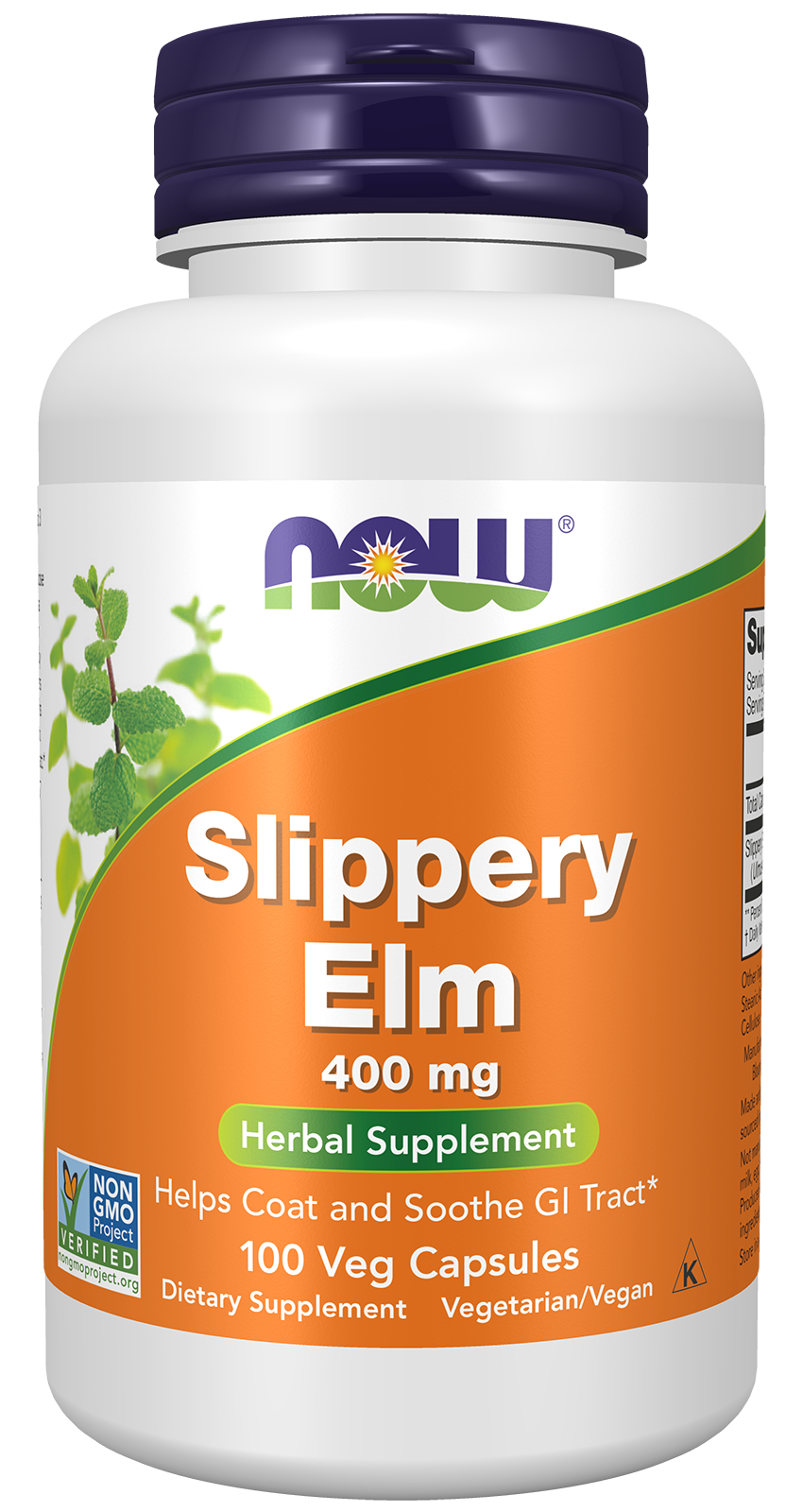 NOW Supplements, Slippery Elm 400 mg, Herbal Supplement, 100 Veg Caps — product image
