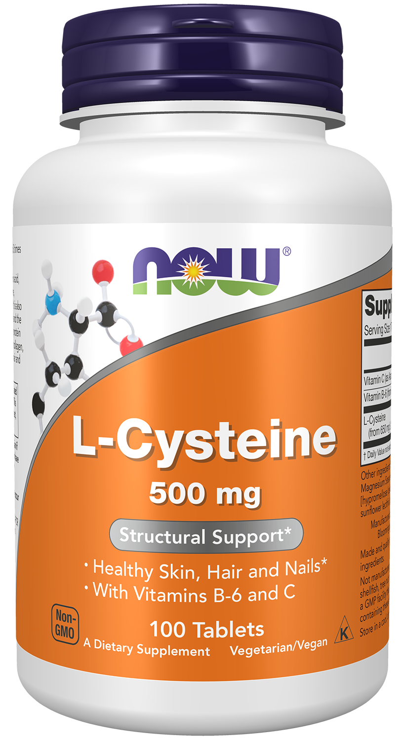NOW Supplements, L-Cysteine 500 mg with Vitamins B-6 and C, 100 Tabs — product image