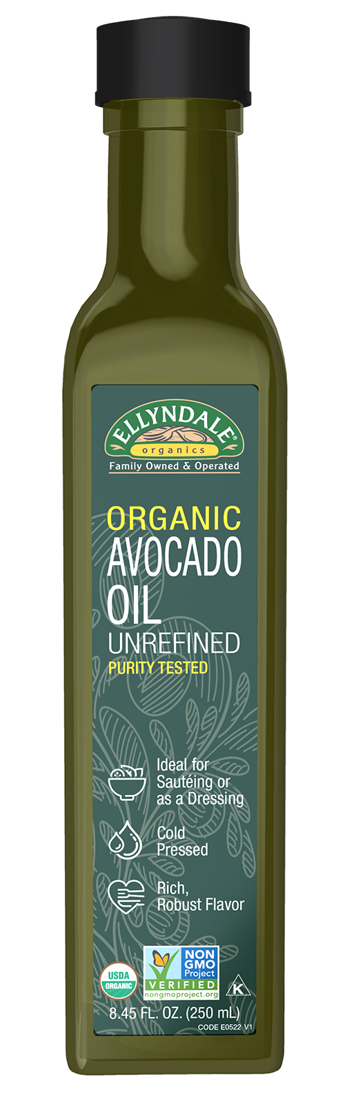 Ellyndale® Avocado Cooking Oil, Organic, Glass Bottle, 6 x 8.45 fl. oz. — product image