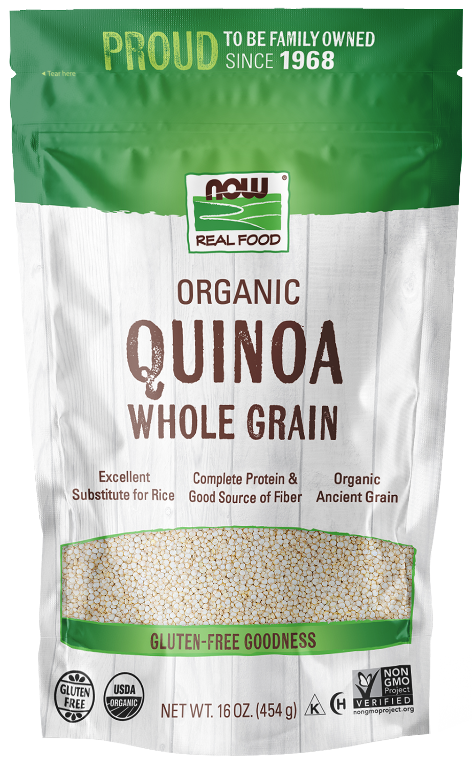 NOW Foods, Organic Quinoa Whole Grain, Gluten-Free, Ancient Grain, 16 oz — product image