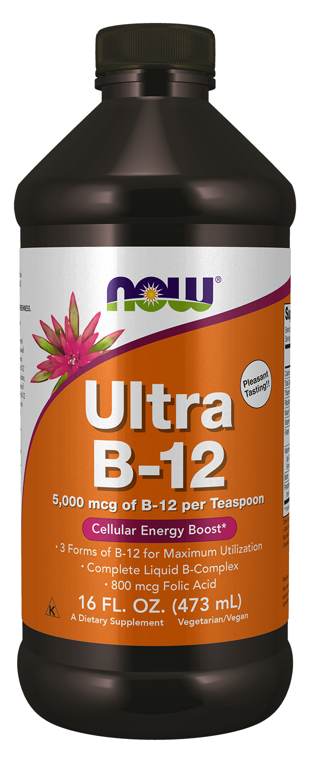 NOW Supplements, Ultra B-12, Liquid, 800 mcg Folic Acid, 16 oz — product image