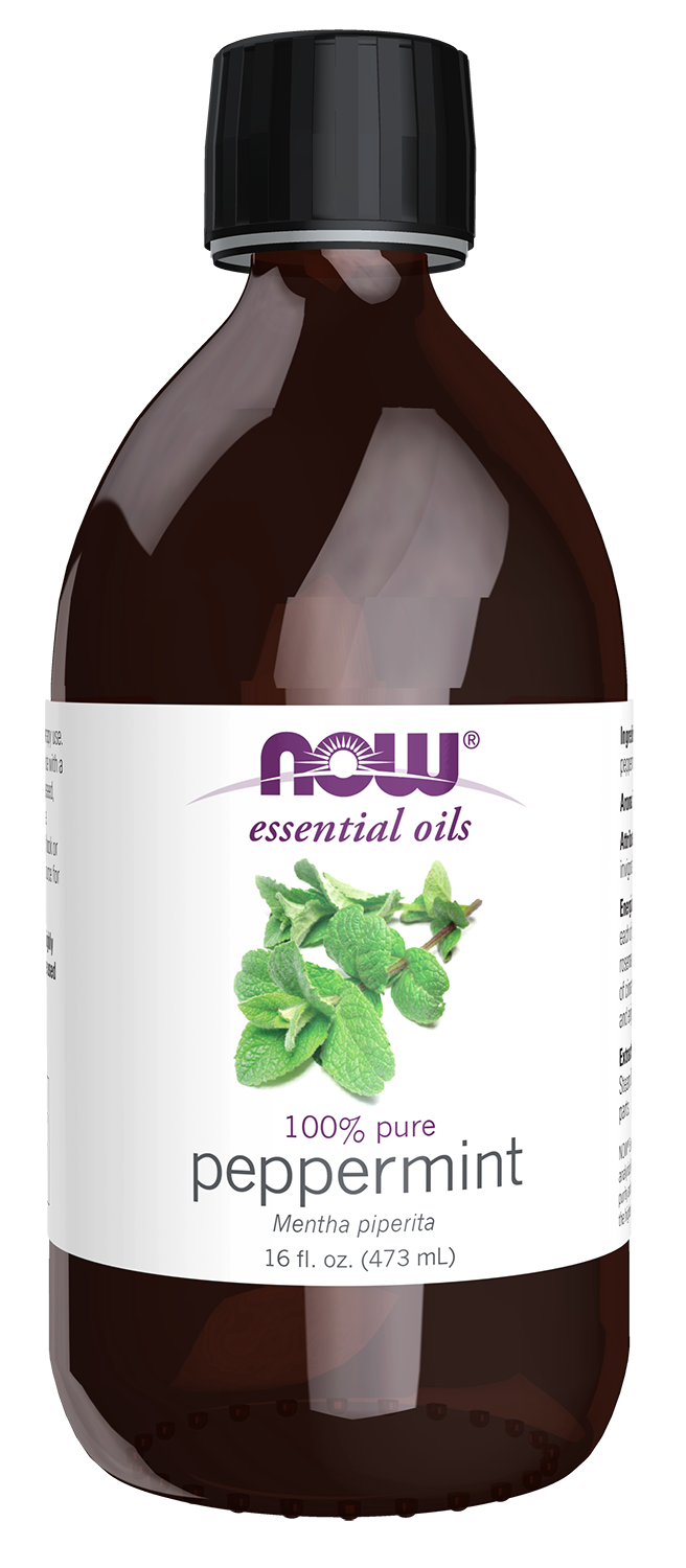 NOW Essential Oils, Peppermint Oil, Steam Distilled, Undiluted, 16 fl. oz — product image