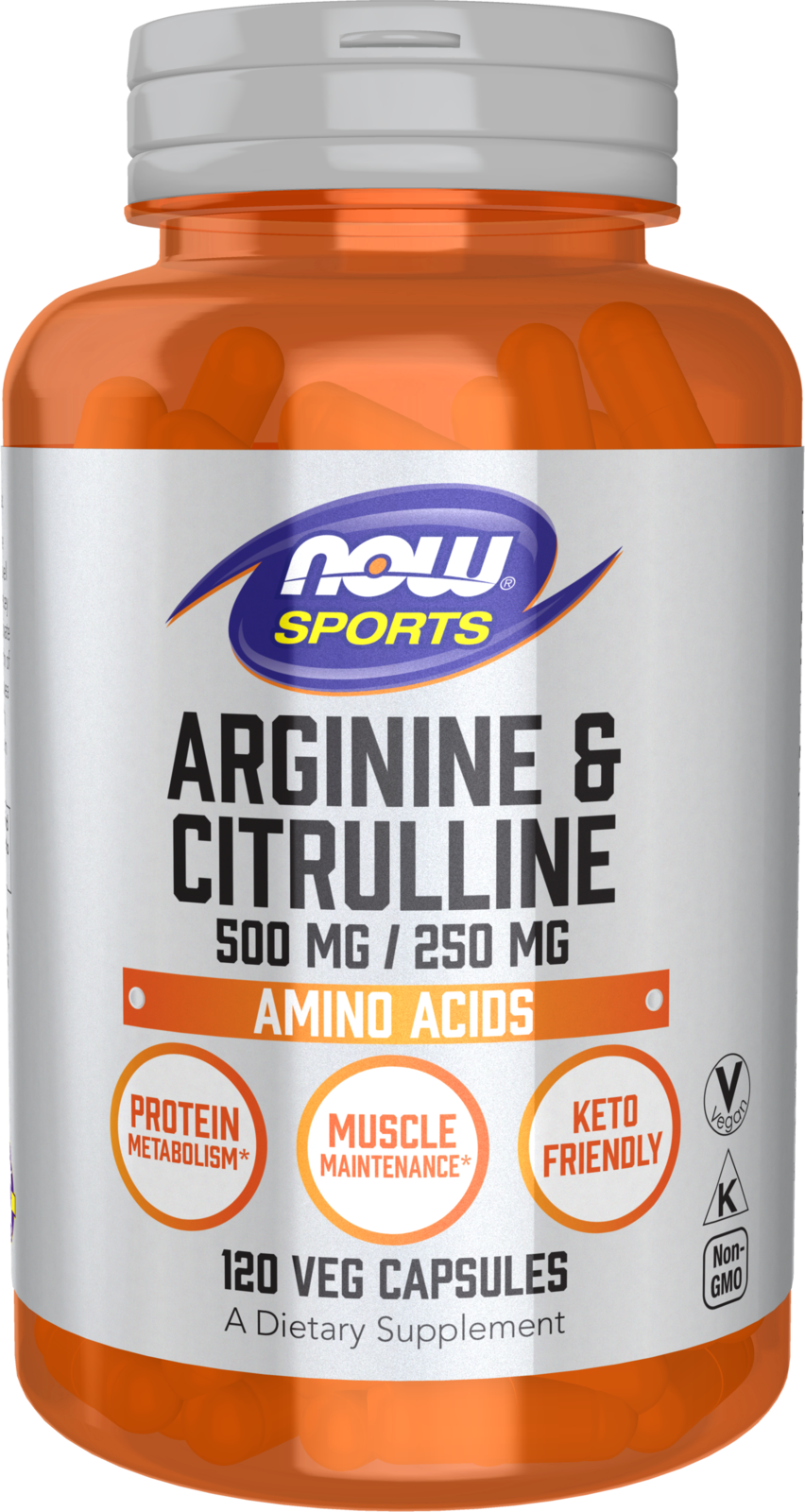 NOW Sports, Arginine & Citrulline 500 mg/ 250 mg, Amino Acids, 120 Veg Caps — product image