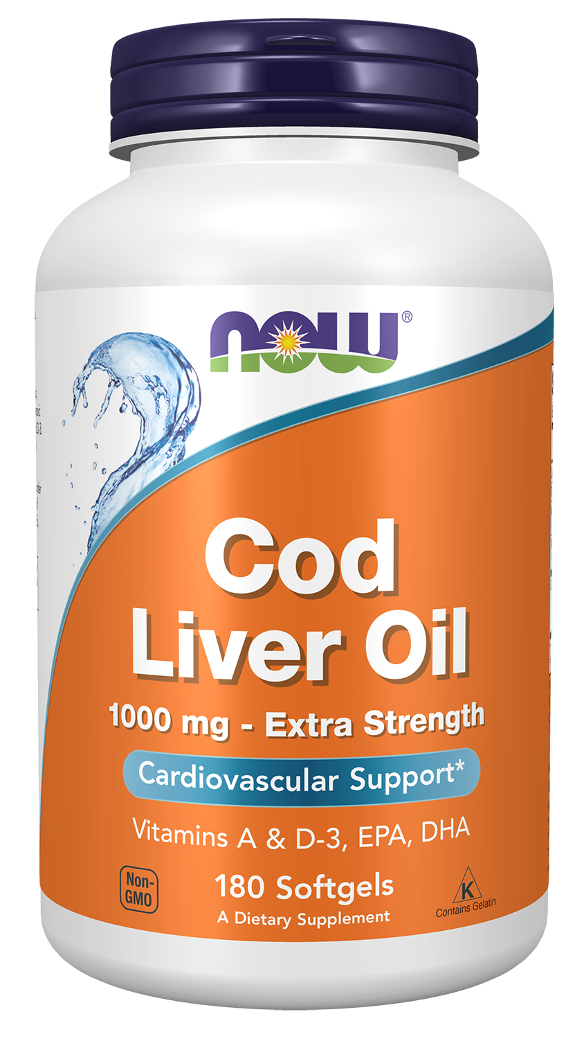 NOW Supplements, Cod Liver Oil 1,000 mg, EPA, DHA, 180 Softgels — product image