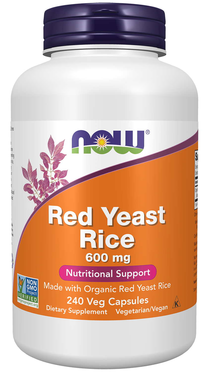 NOW Supplements, Red Yeast Rice 600 mg, Organic Red Yeast, 240 Veg Caps — product image
