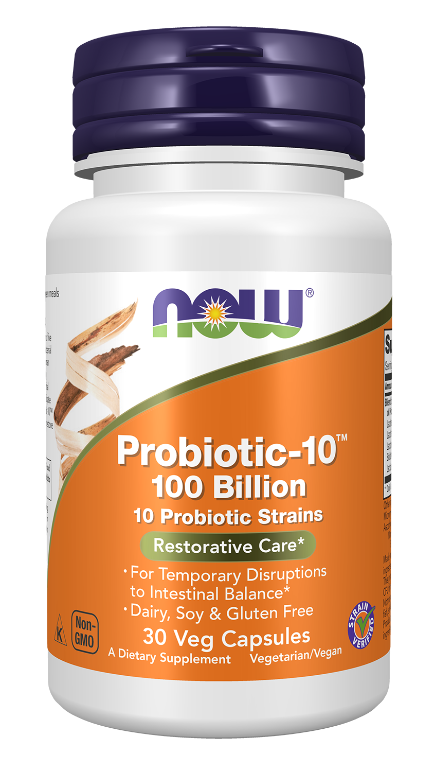 NOW Supplements, Probiotic-10™, 100 Billion, with 10 Strains, 30 Veg Caps — product image