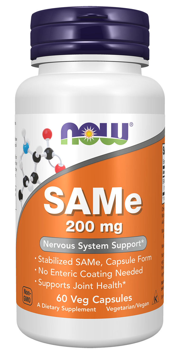 NOW Supplements, SAMe 200 mg, Nervous System Support*, 60 Veg Caps — product image