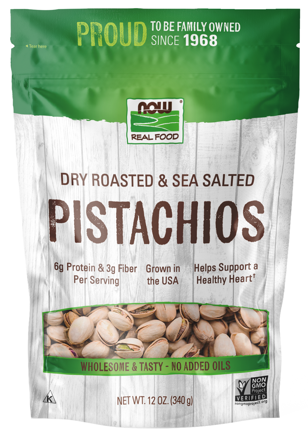 NOW Foods, Pistachios, Roasted with Sea Salt, 12 oz — product image