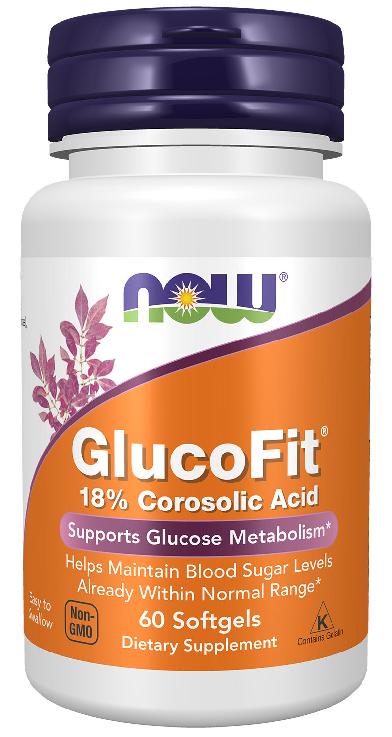 NOW Supplements, GlucoFit® with 18% Corosolic Acid, 60 Softgels — product image