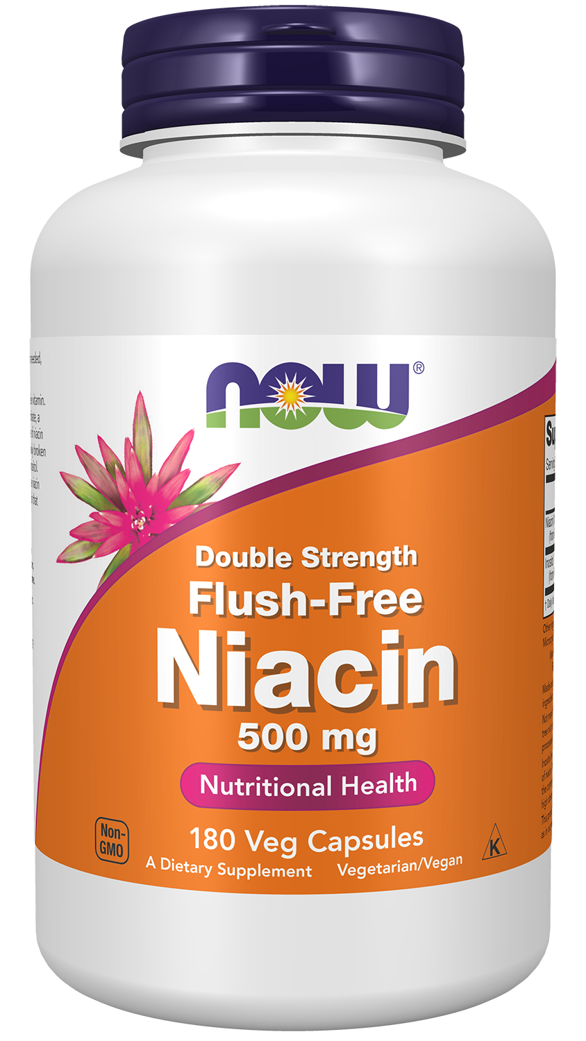 NOW Supplements, Niacin (Vitamin B-3) 500 mg, Flush-Free, 180 Veg Caps — product image