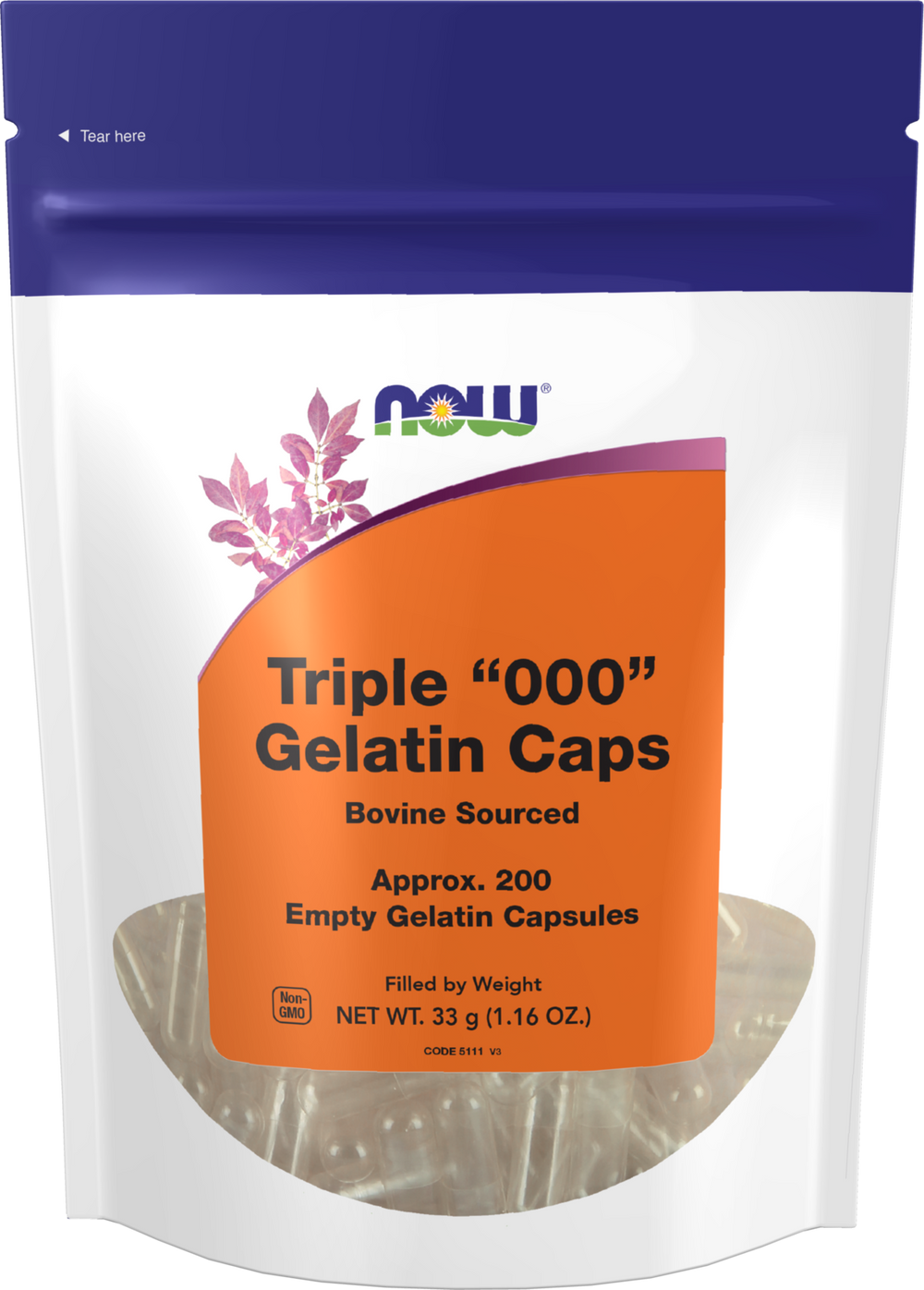 NOW Supplements, Empty Gelatin Caps, Triple "000", Bovine, 200 Gel Caps — product image