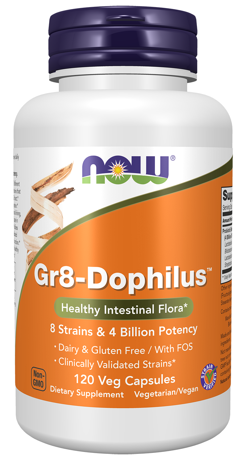 NOW Supplements, Gr8-Dophilus™ 8 Strains & 4 Billion Potency, 120 Veg Caps — product image