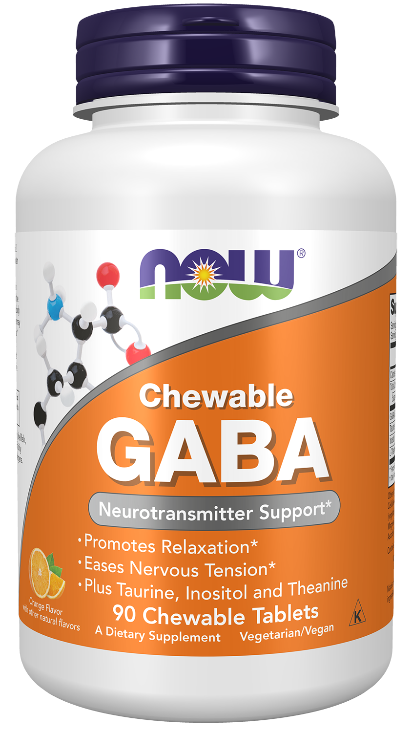 NOW Supplements, GABA, Cognitive Support*, Orange Flavor, 90 Chewables — product image