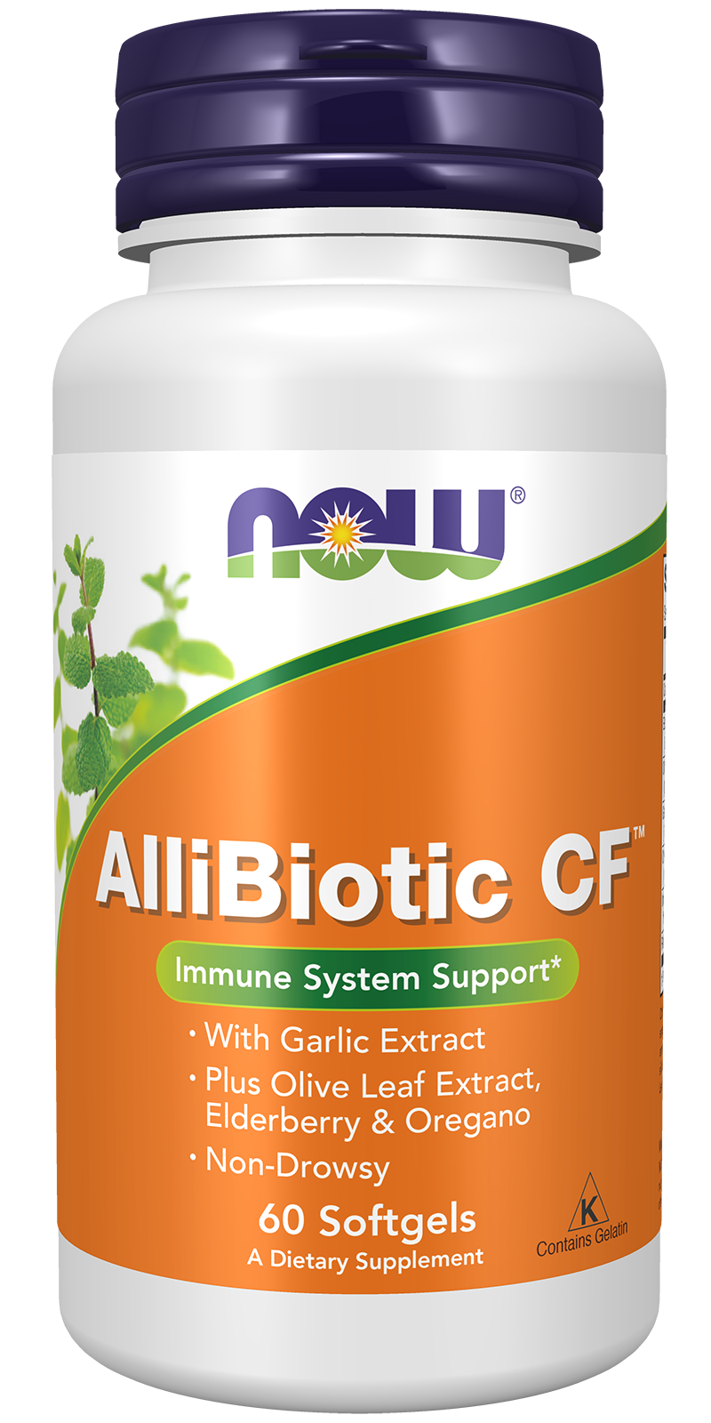 NOW Supplements, AlliBiotic CF™, Garlic, Elderberry & Oregano, 60 Softgels — product image
